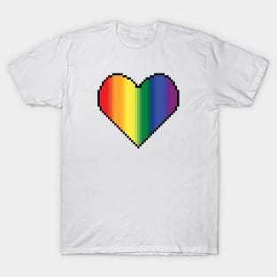 inclusive Pride LGBTQ Rainbow flag heart pixel art T-Shirt